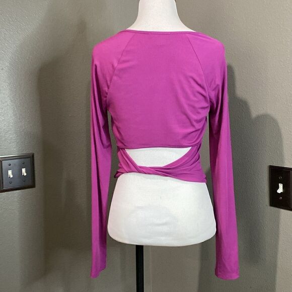 Bar III Pink Purple Long Sleeve Ribbed Crop Top Open Back - Picture 4 of 10